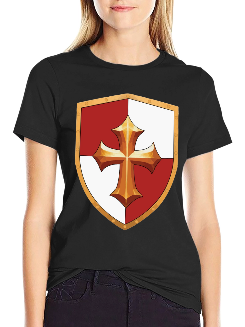 Medieval Knight Templar Shield Black T-Shirt