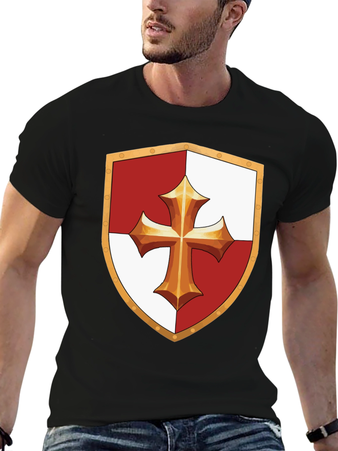Medieval Knight Templar Shield Black T-Shirt
