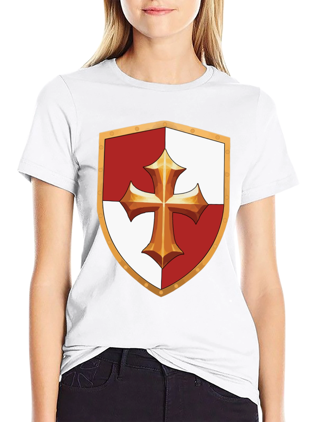 Medieval Knight Templar Shield Black T-Shirt