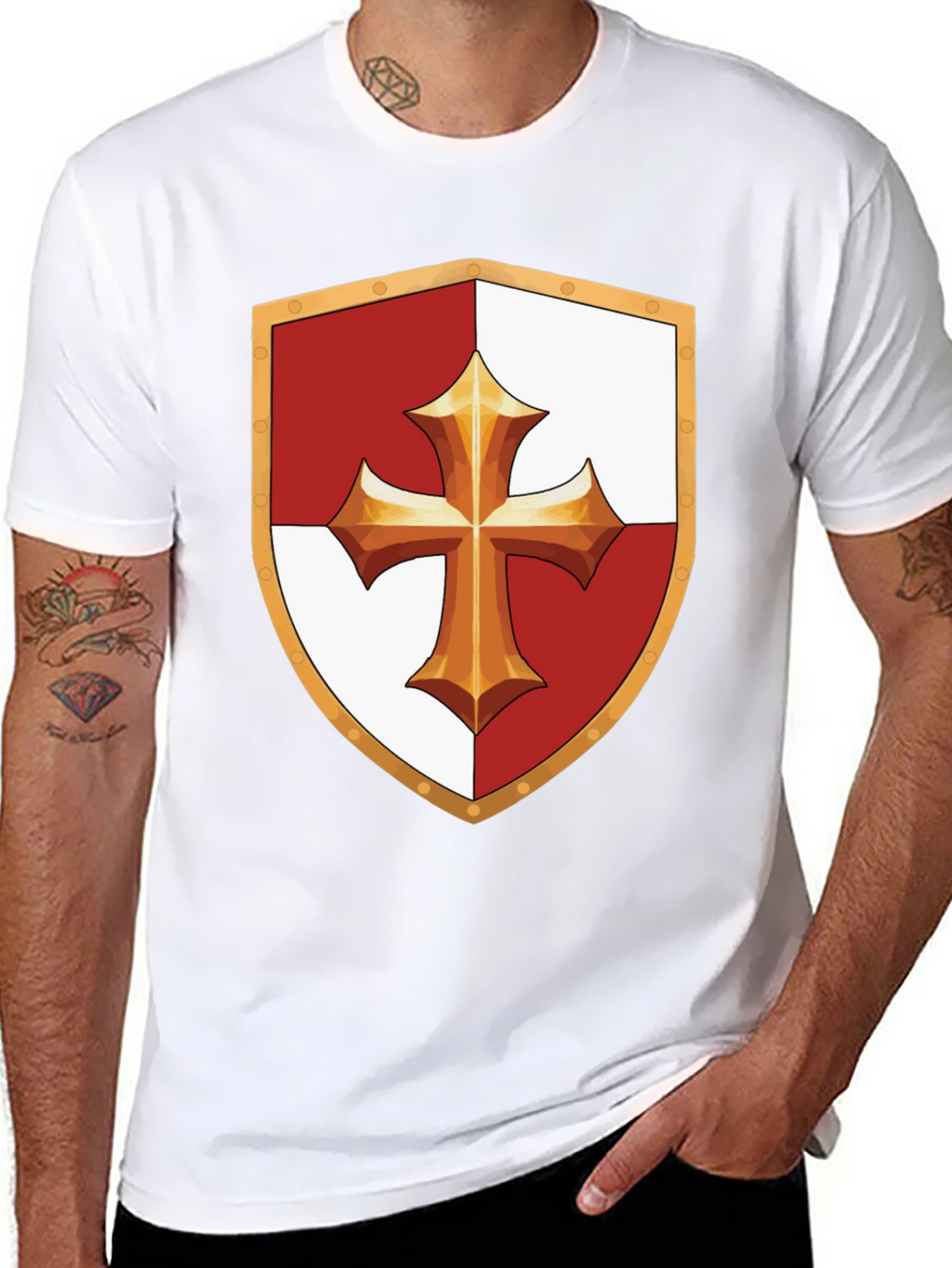 Medieval Knight Templar Shield Black T-Shirt
