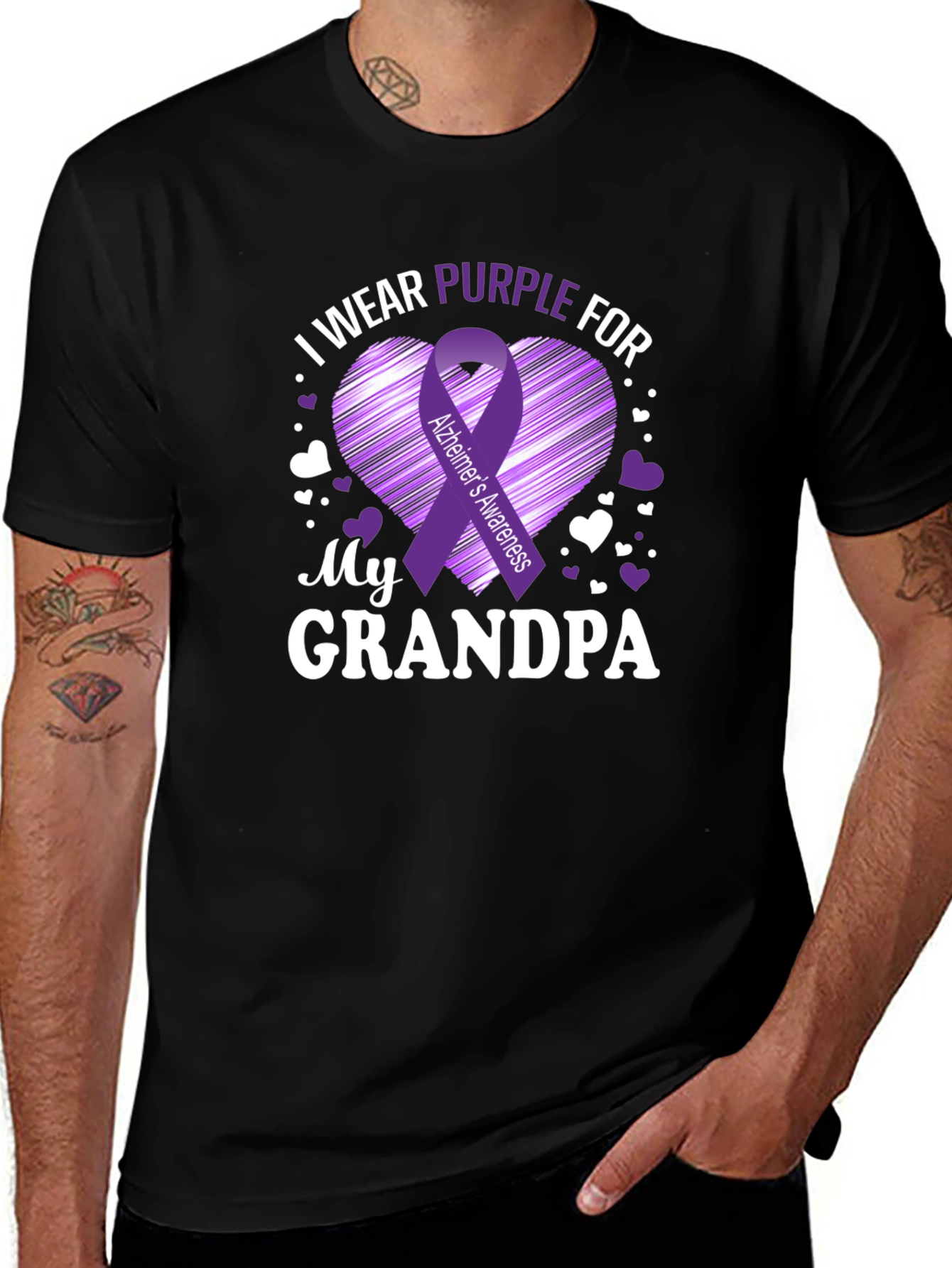 Alzheimers Awareness Purple Ribbon Grandpa T-Shirt