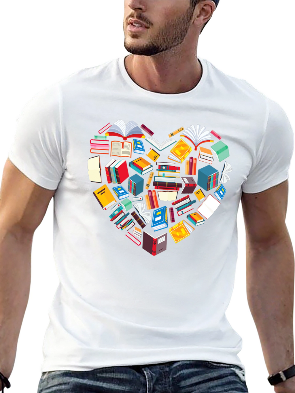 Book Lover Heart Graphic Tee - Black Cotton T-Shirt