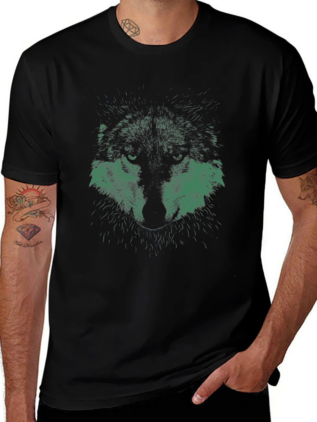 Wolf Graphic Print Black T-Shirt