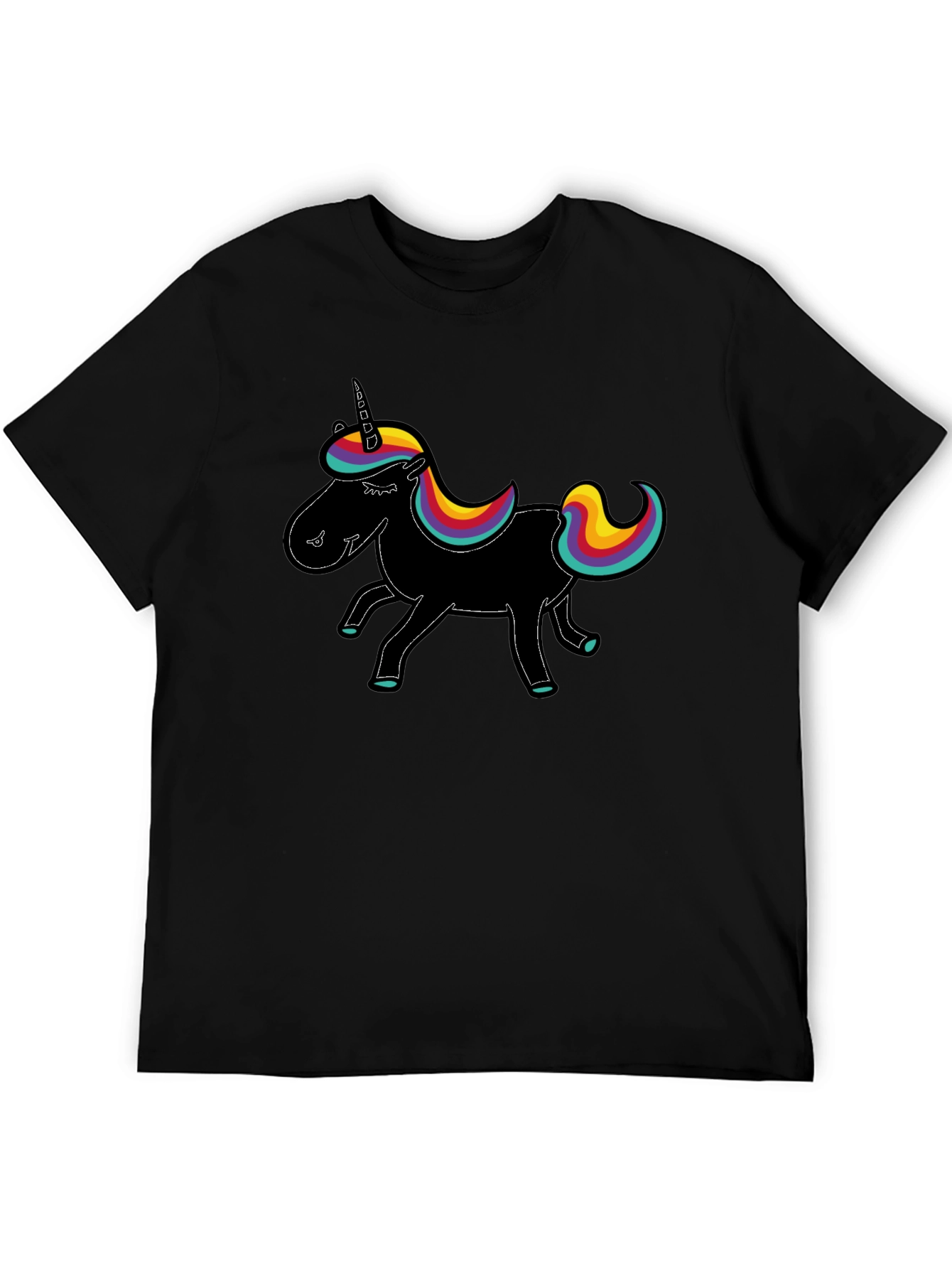 Rainbow Unicorn Black T-Shirt - Mens Graphic Tee