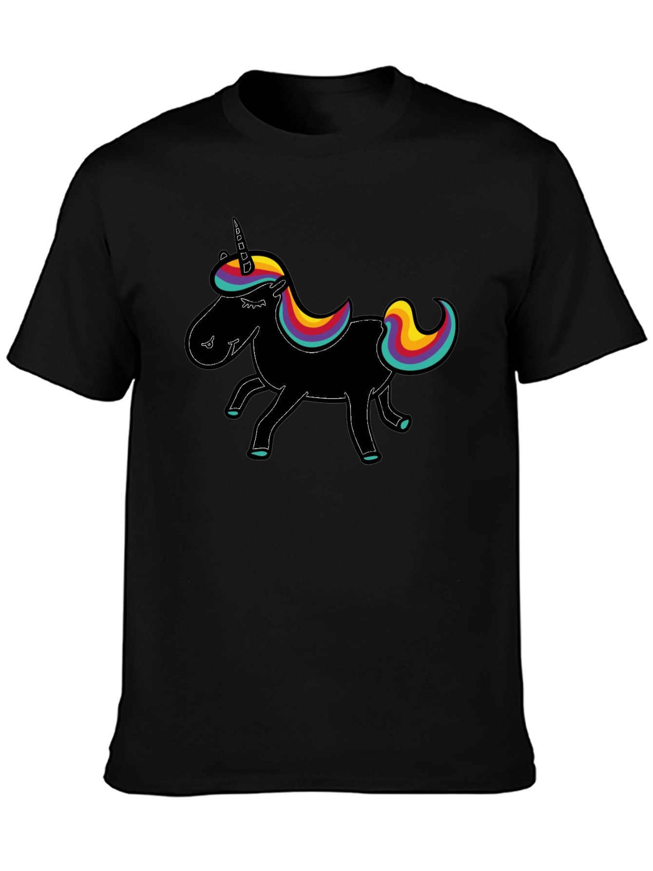 Rainbow Unicorn Black T-Shirt - Mens Graphic Tee