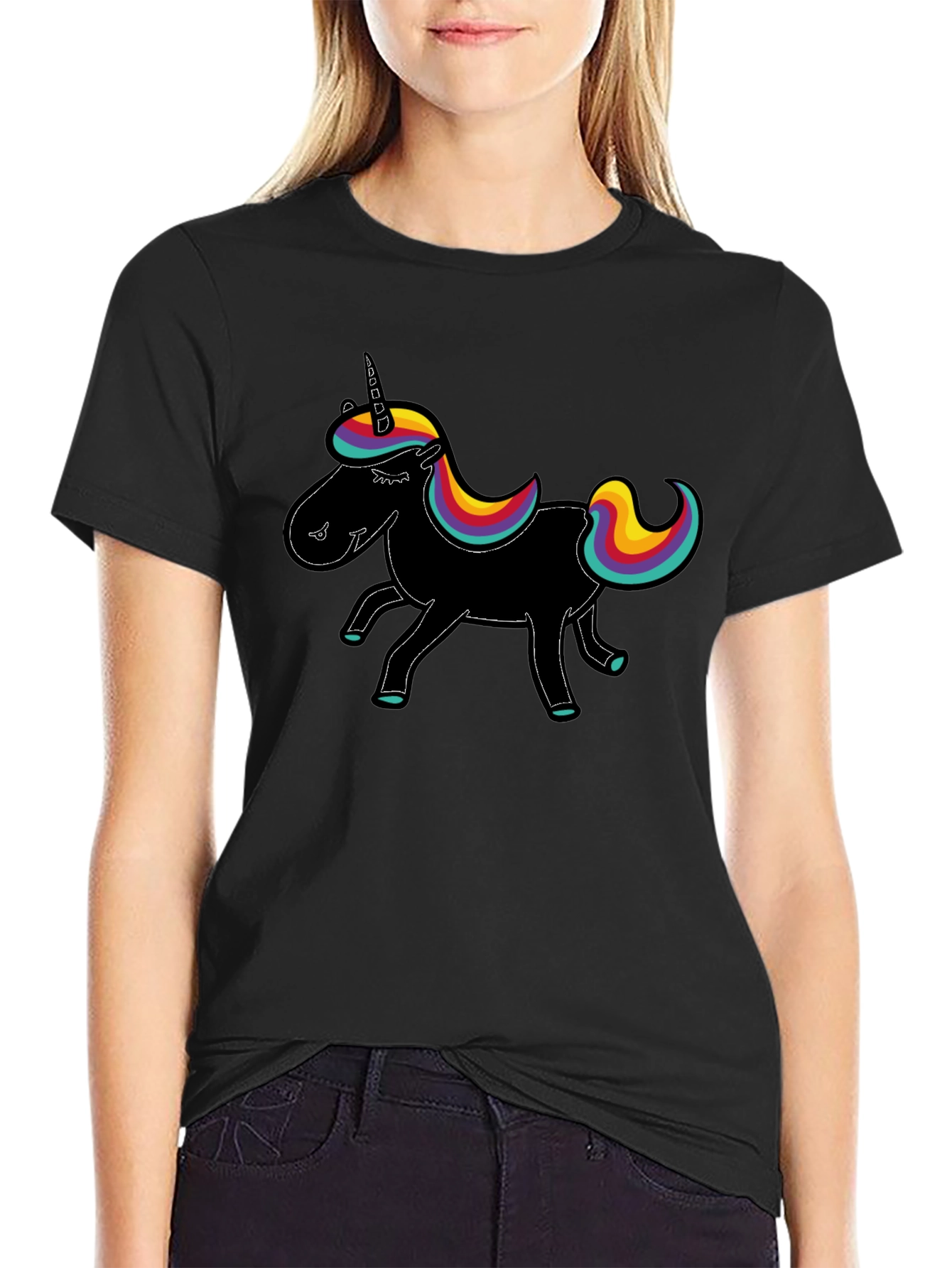 Rainbow Unicorn Black T-Shirt - Mens Graphic Tee
