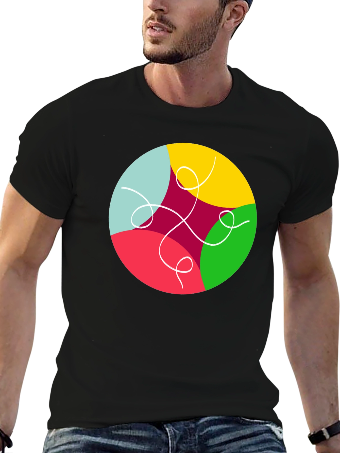 Abstract Circle Graphic Black T-Shirt