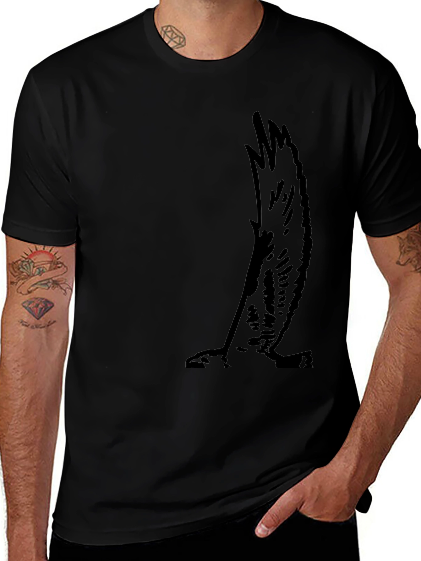 Mens Black Tee with Eagle Wing Graphic
