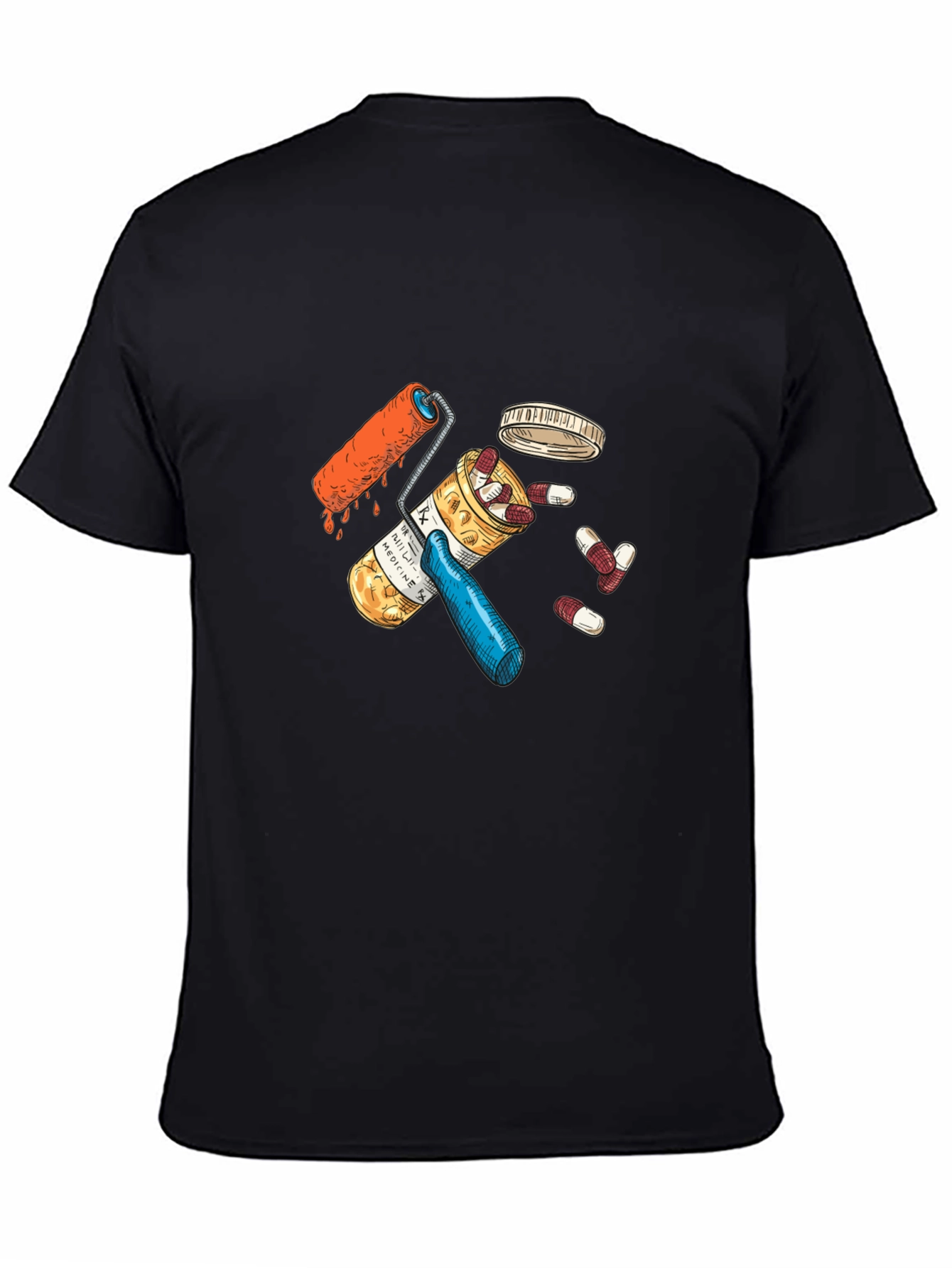 Pills and Roller Graphic Black T-Shirt
