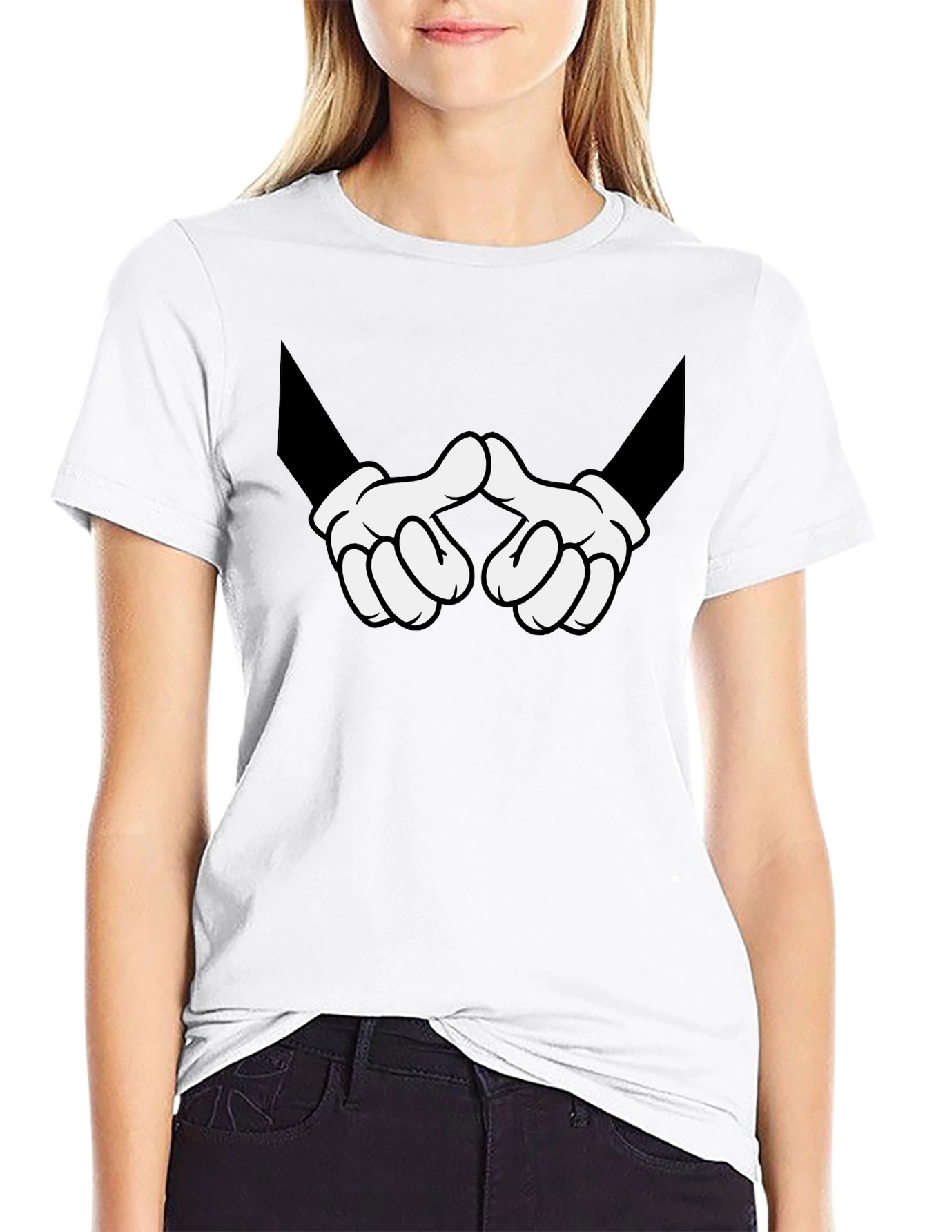 Cartoon Hands Graphic Print Black T-Shirt