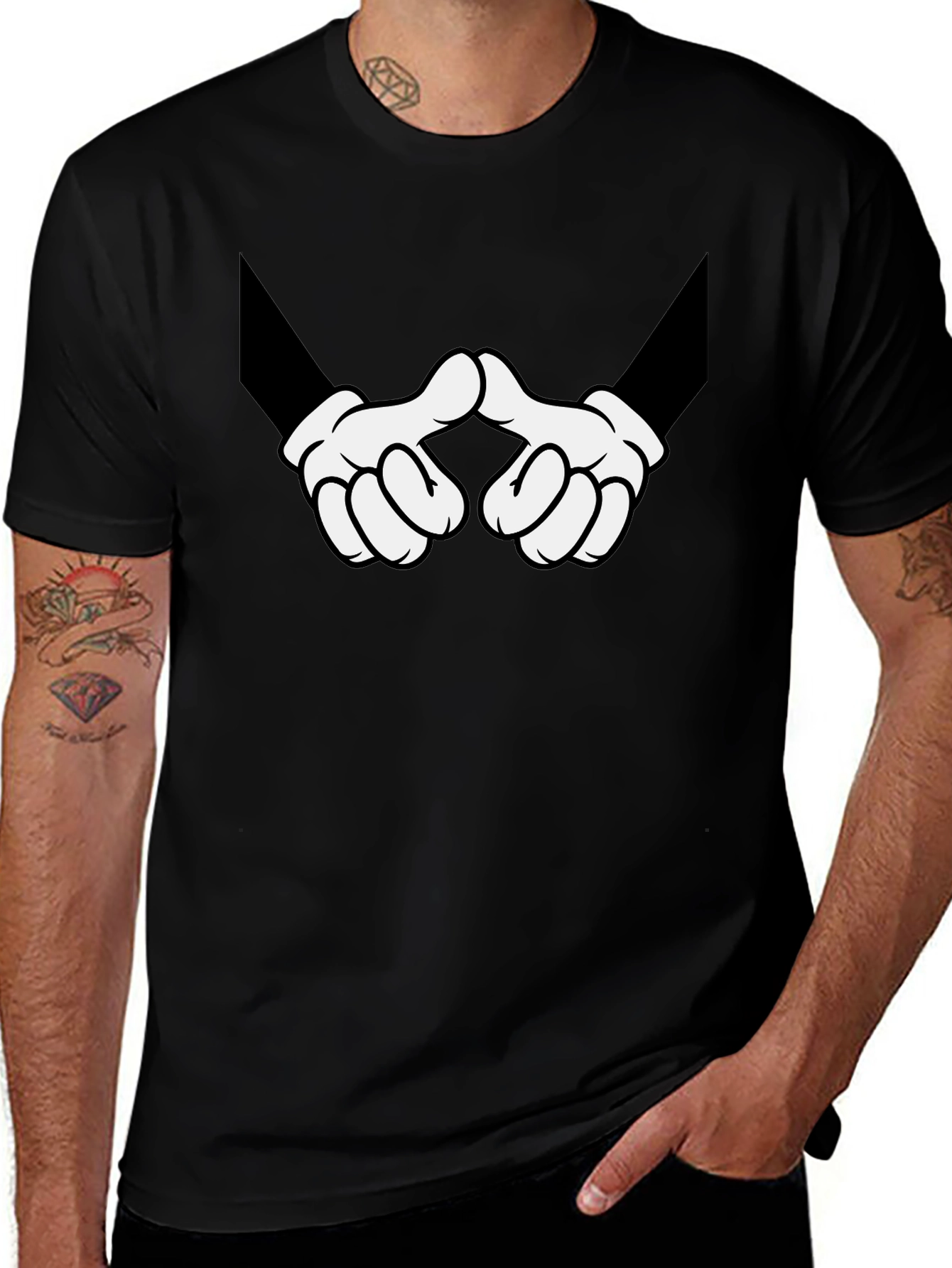 Cartoon Hands Graphic Print Black T-Shirt