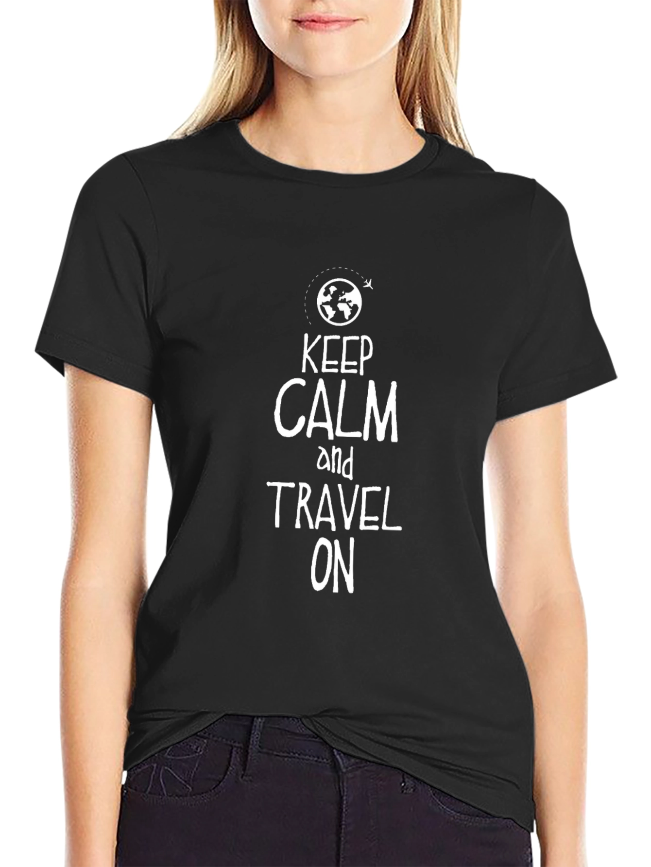 Keep Calm Travel On Black Graphic Tee