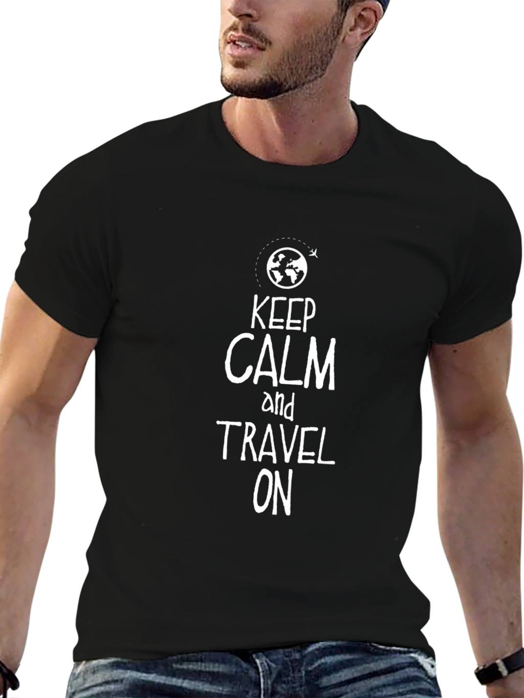 Keep Calm Travel On Black Graphic Tee