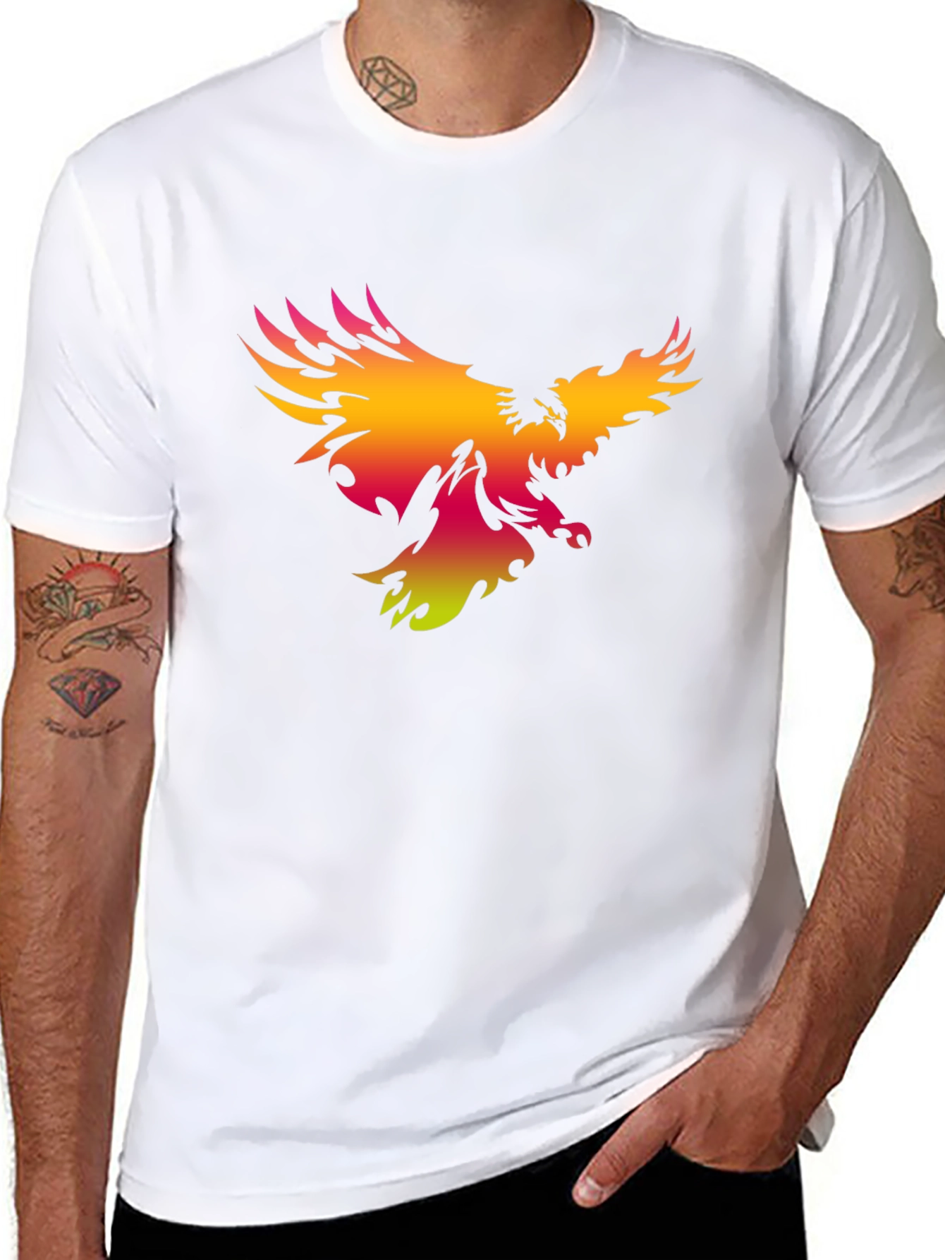 Mens Black T-Shirt with Gradient Phoenix Print