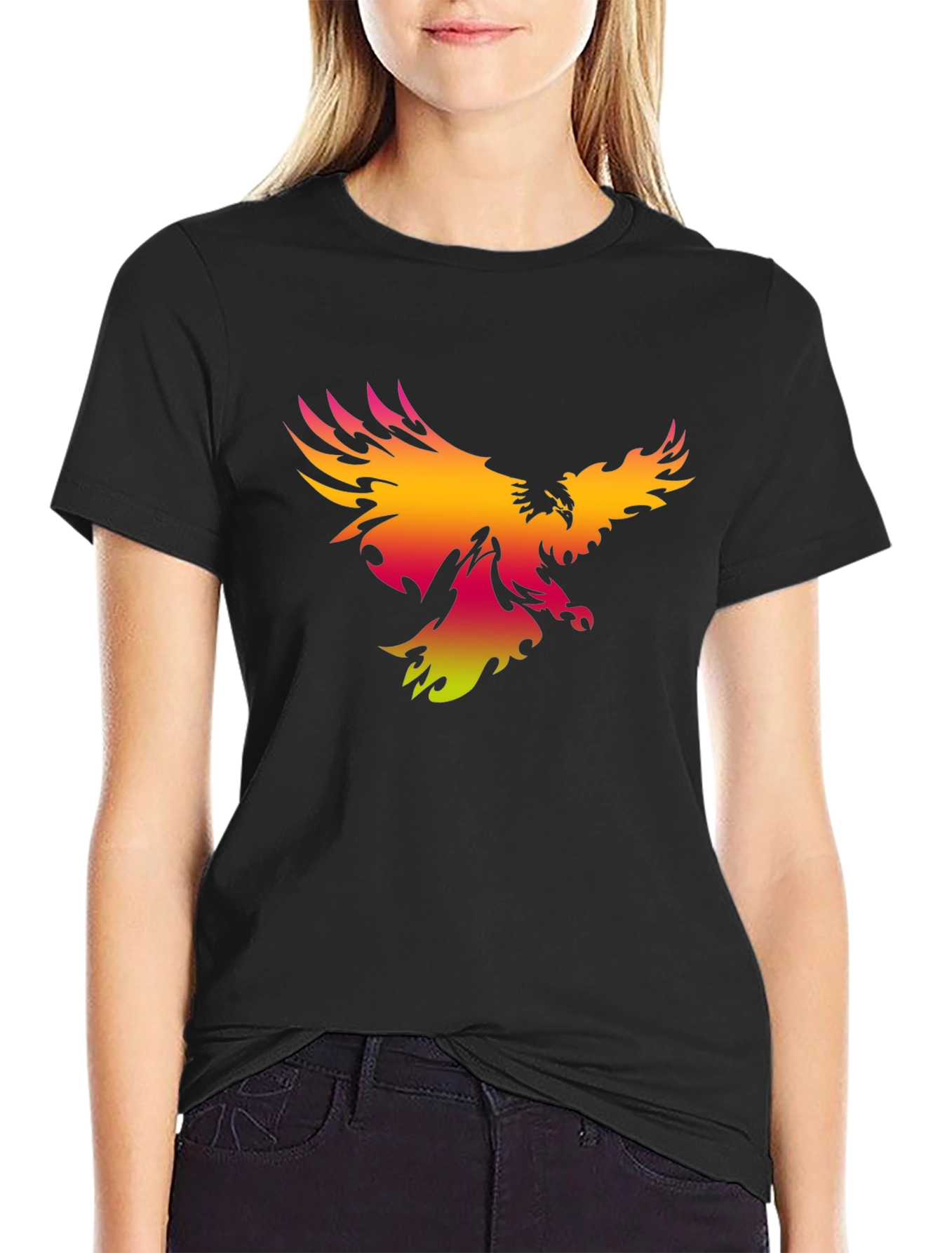 Mens Black T-Shirt with Gradient Phoenix Print