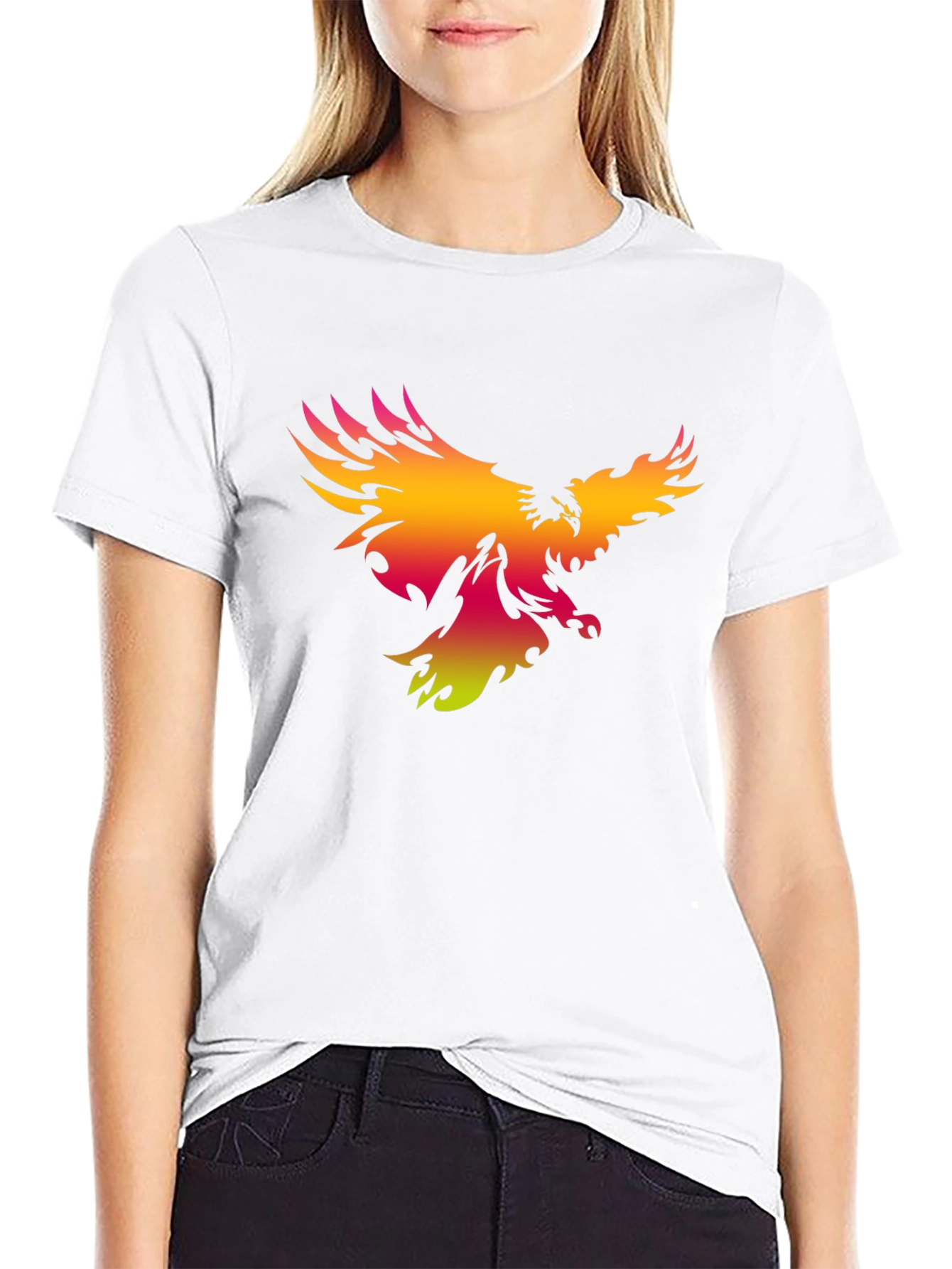 Mens Black T-Shirt with Gradient Phoenix Print