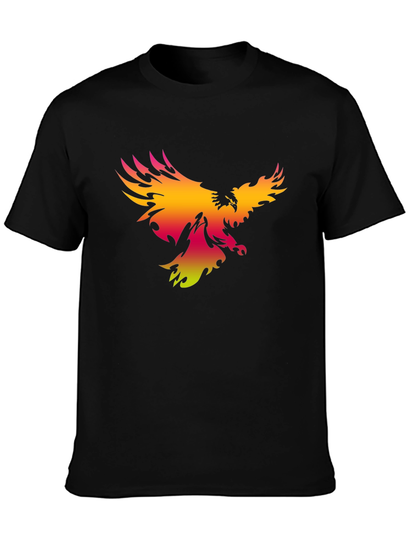 Mens Black T-Shirt with Gradient Phoenix Print
