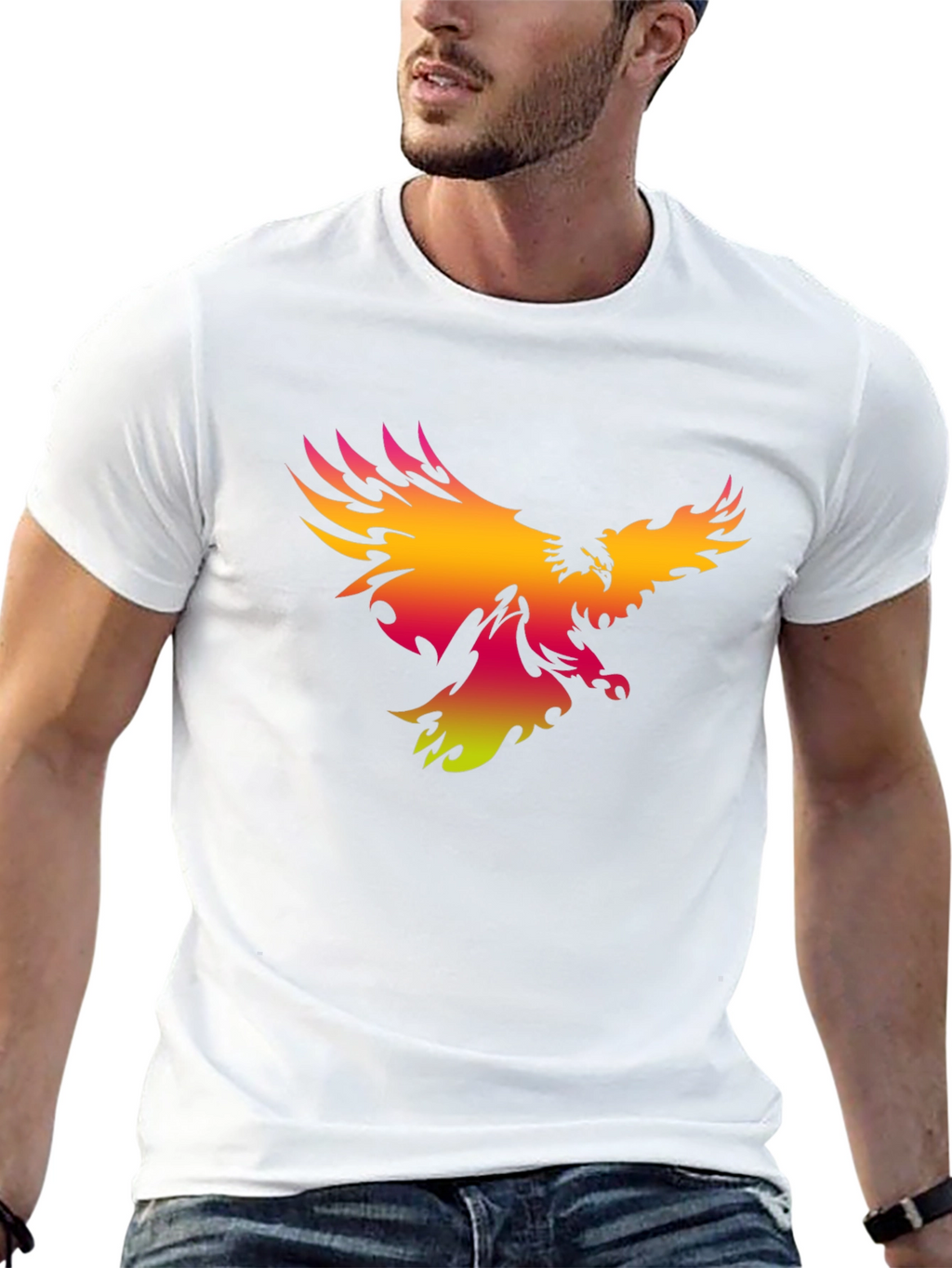 Mens Black T-Shirt with Gradient Phoenix Print
