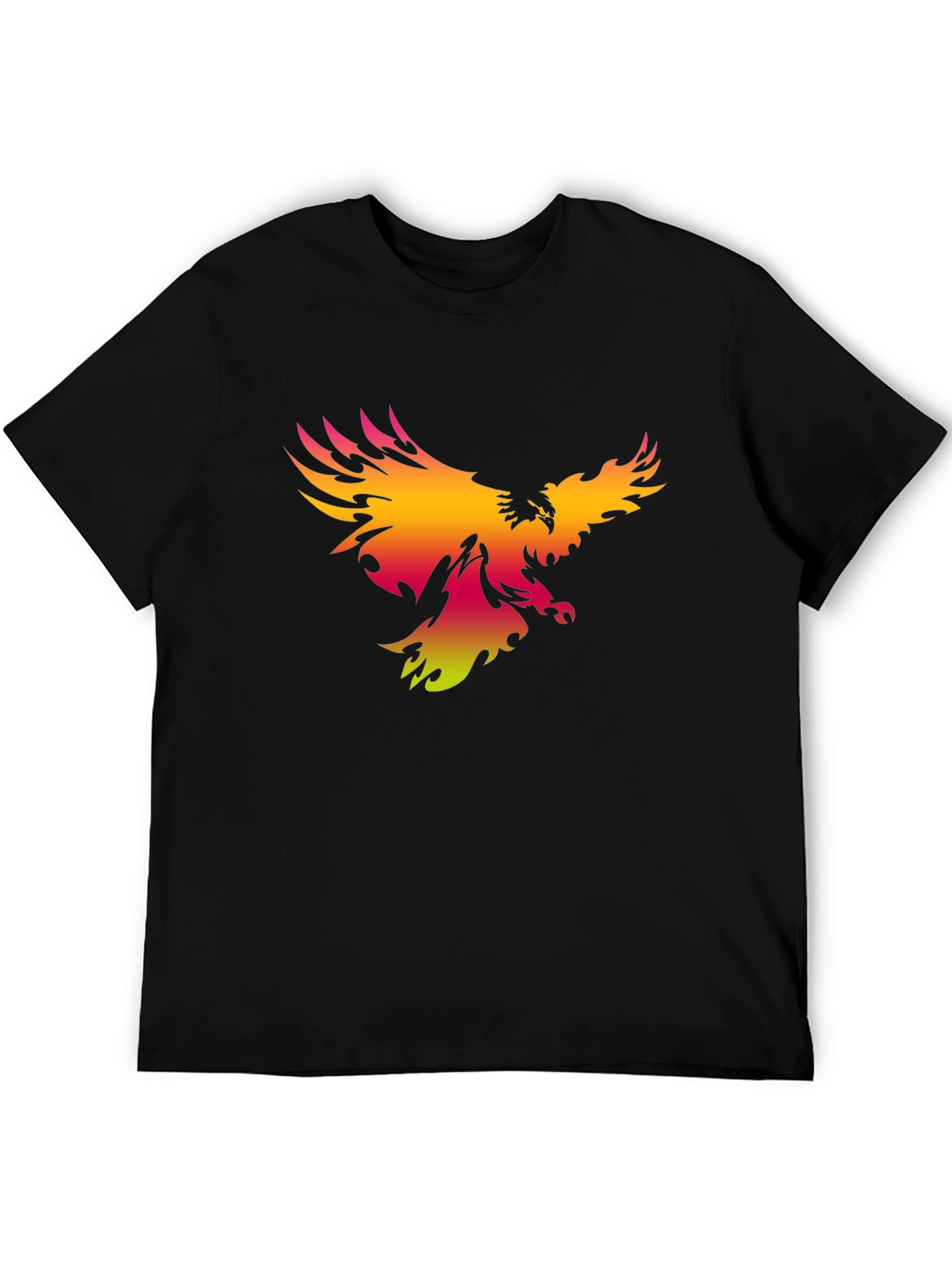 Mens Black T-Shirt with Gradient Phoenix Print