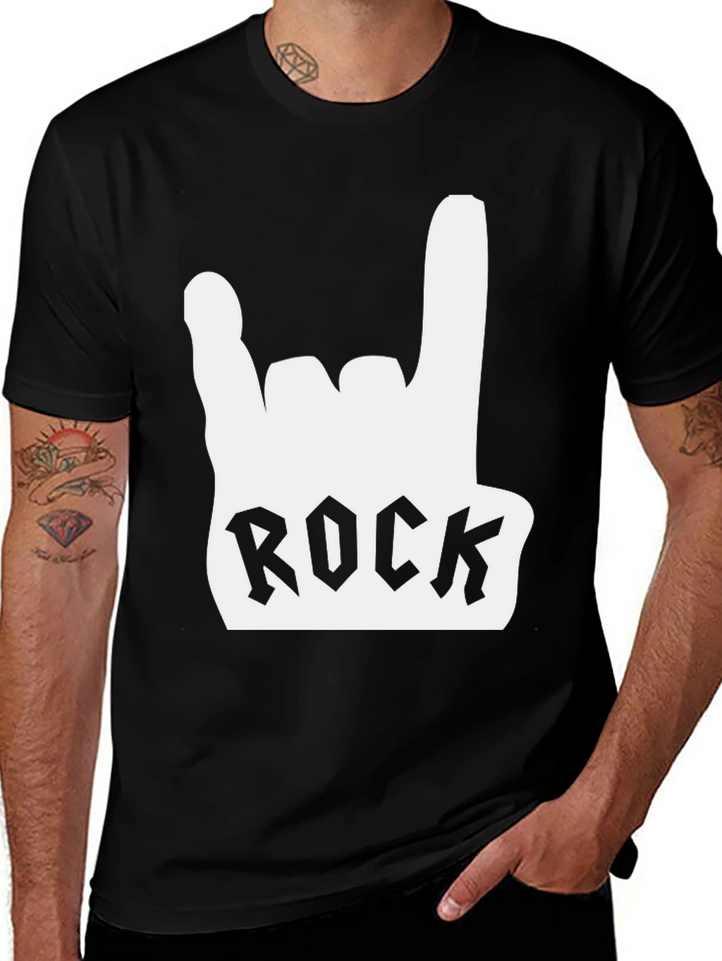 Rock On Black Tee - Hand Gesture Design