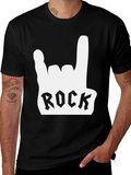 Rock On Black Tee - Hand Gesture Design