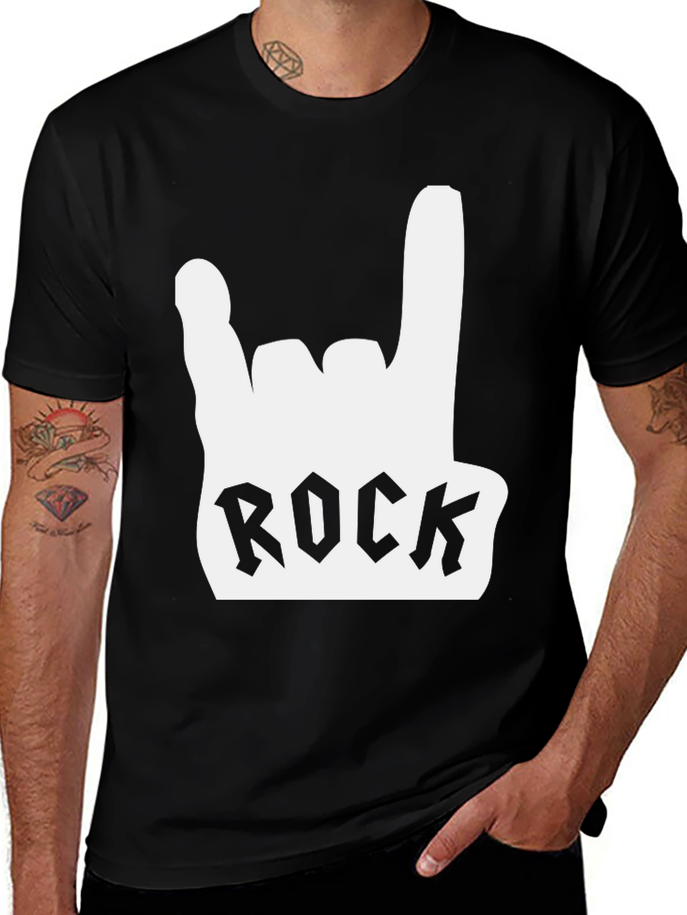 Rock On Black Tee - Hand Gesture Design