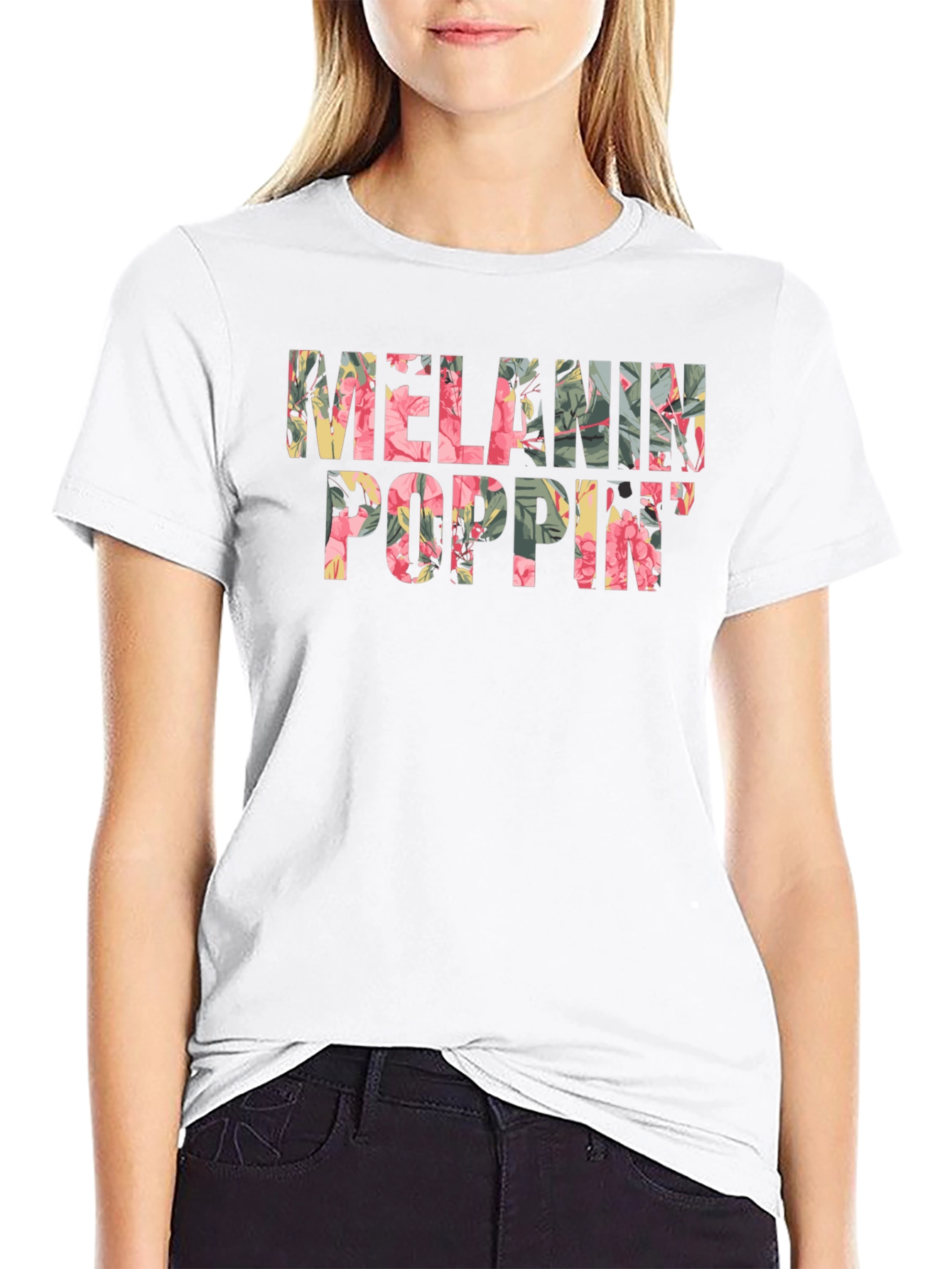 Floral Melanin Poppin Black T-Shirt