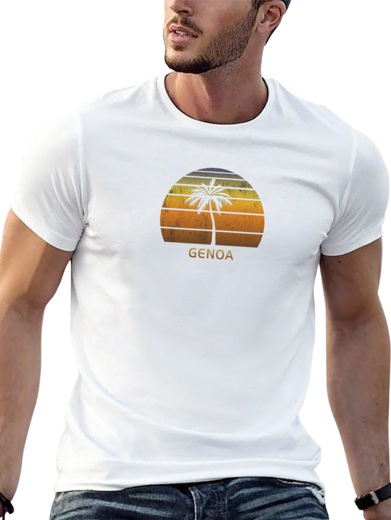 Genoa Palm Tree Sunset T-Shirt - Retro Style