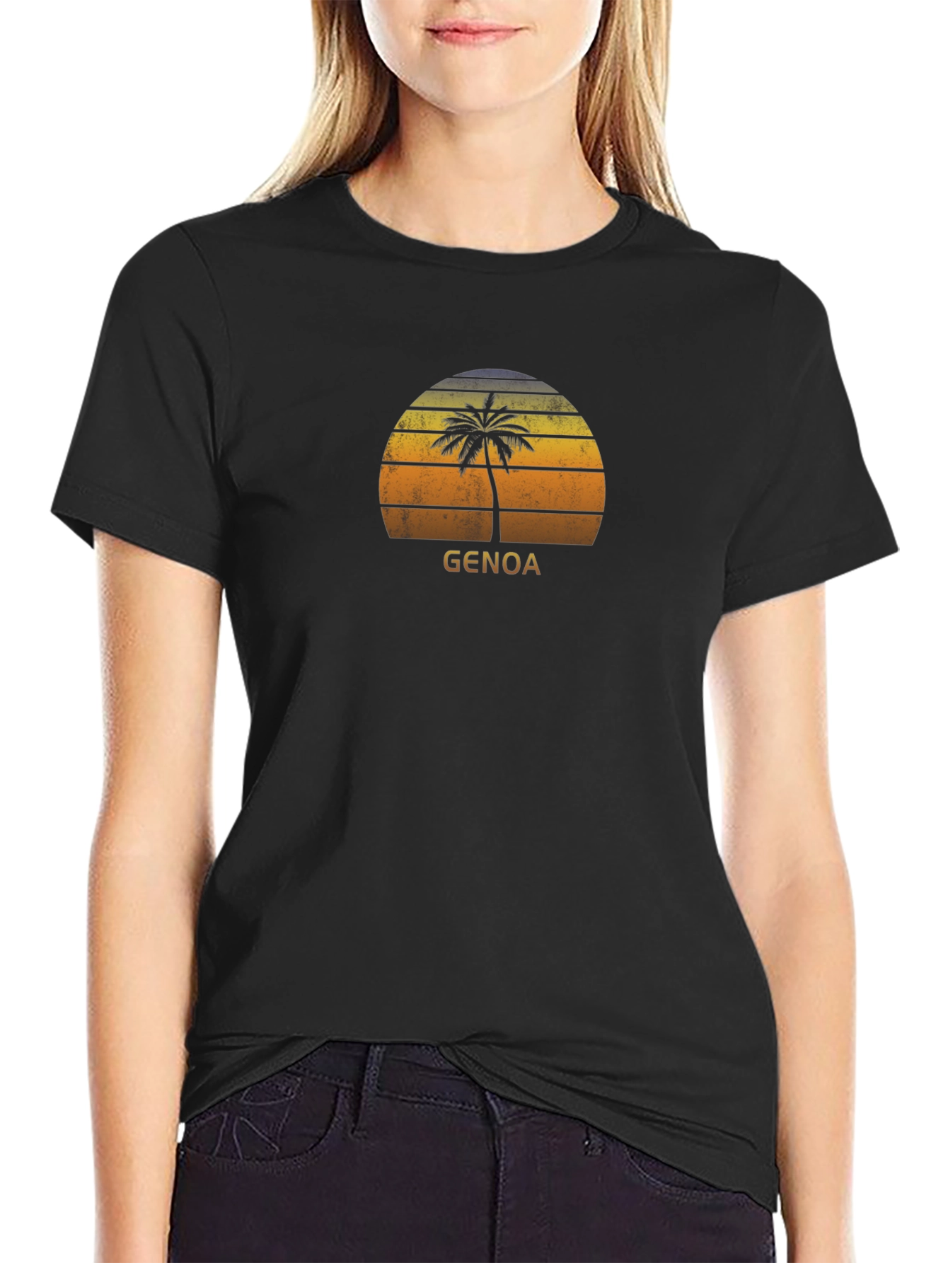 Genoa Palm Tree Sunset T-Shirt - Retro Style