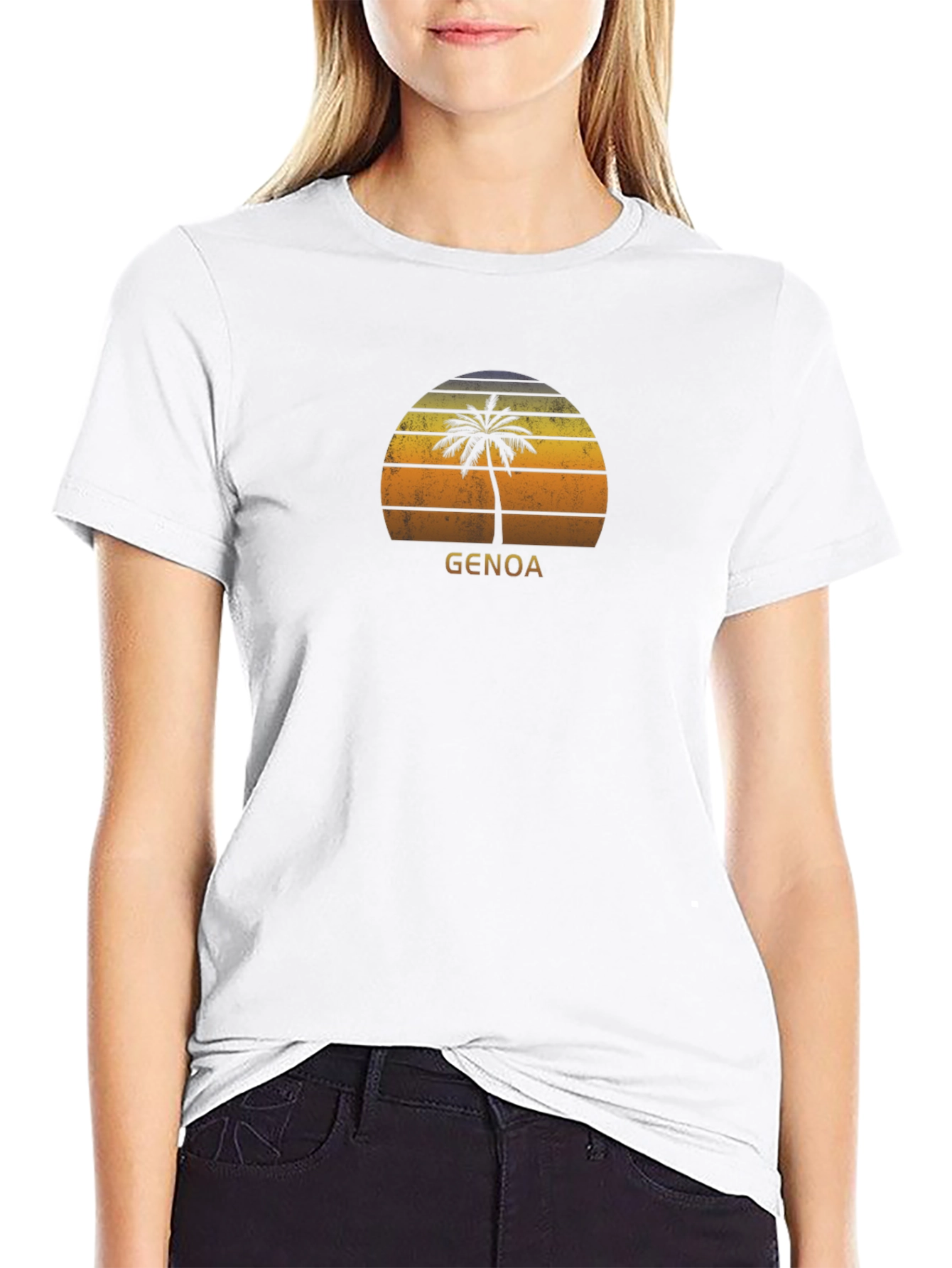 Genoa Palm Tree Sunset T-Shirt - Retro Style