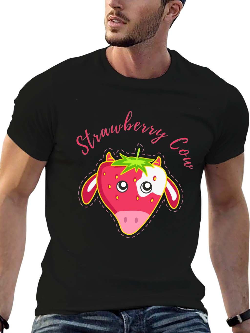 Strawberry Cow Graphic T-Shirt - Cute Animal Tee
