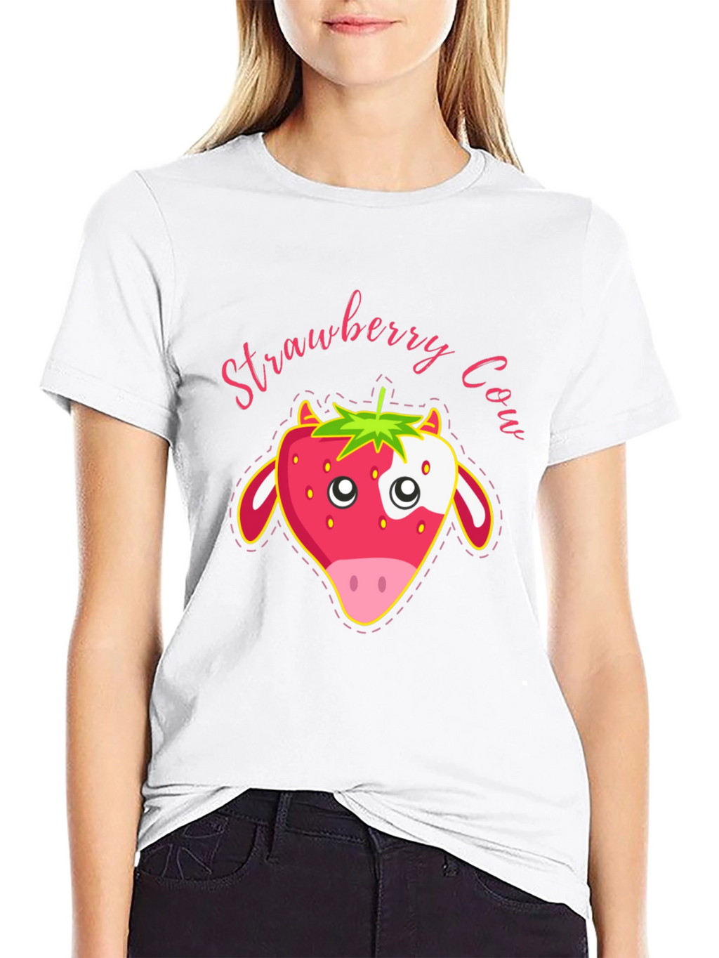 Strawberry Cow Graphic T-Shirt - Cute Animal Tee