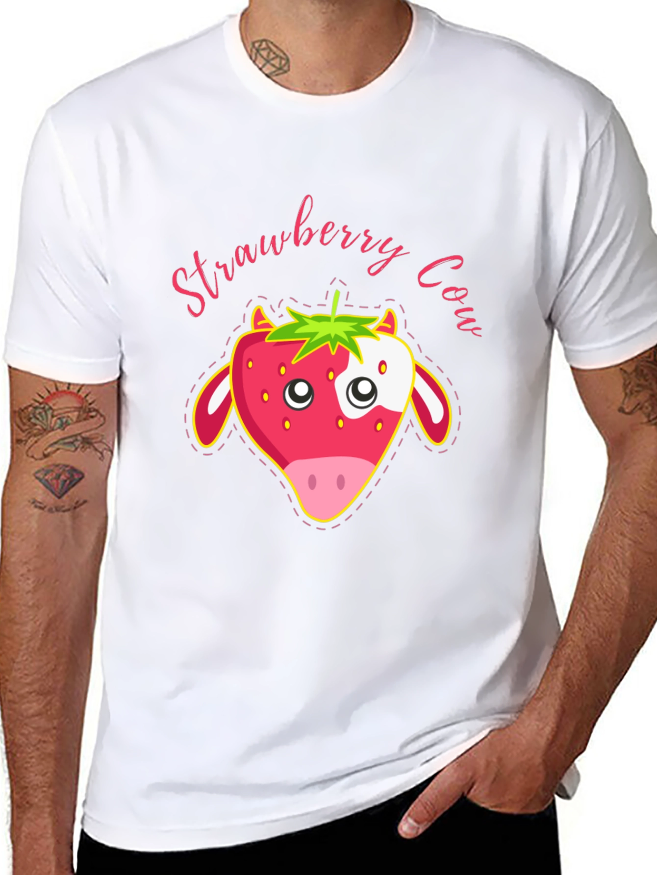 Strawberry Cow Graphic T-Shirt - Cute Animal Tee