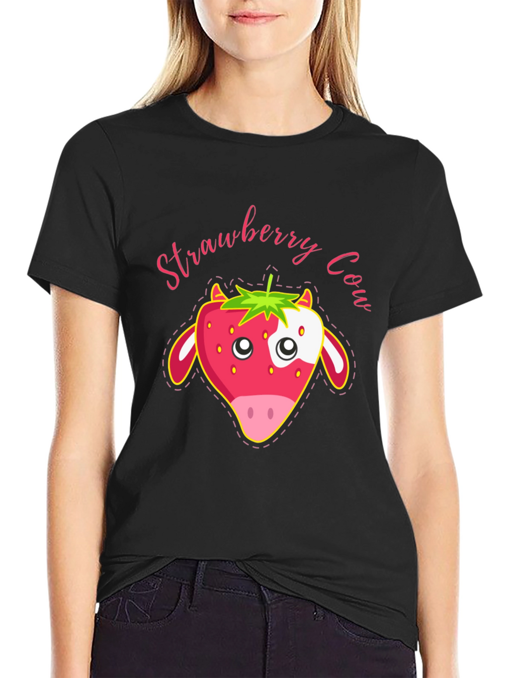 Strawberry Cow Graphic T-Shirt - Cute Animal Tee