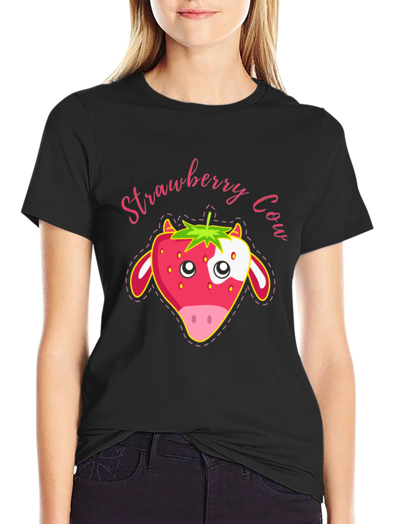 Strawberry Cow Graphic T-Shirt - Cute Animal Tee