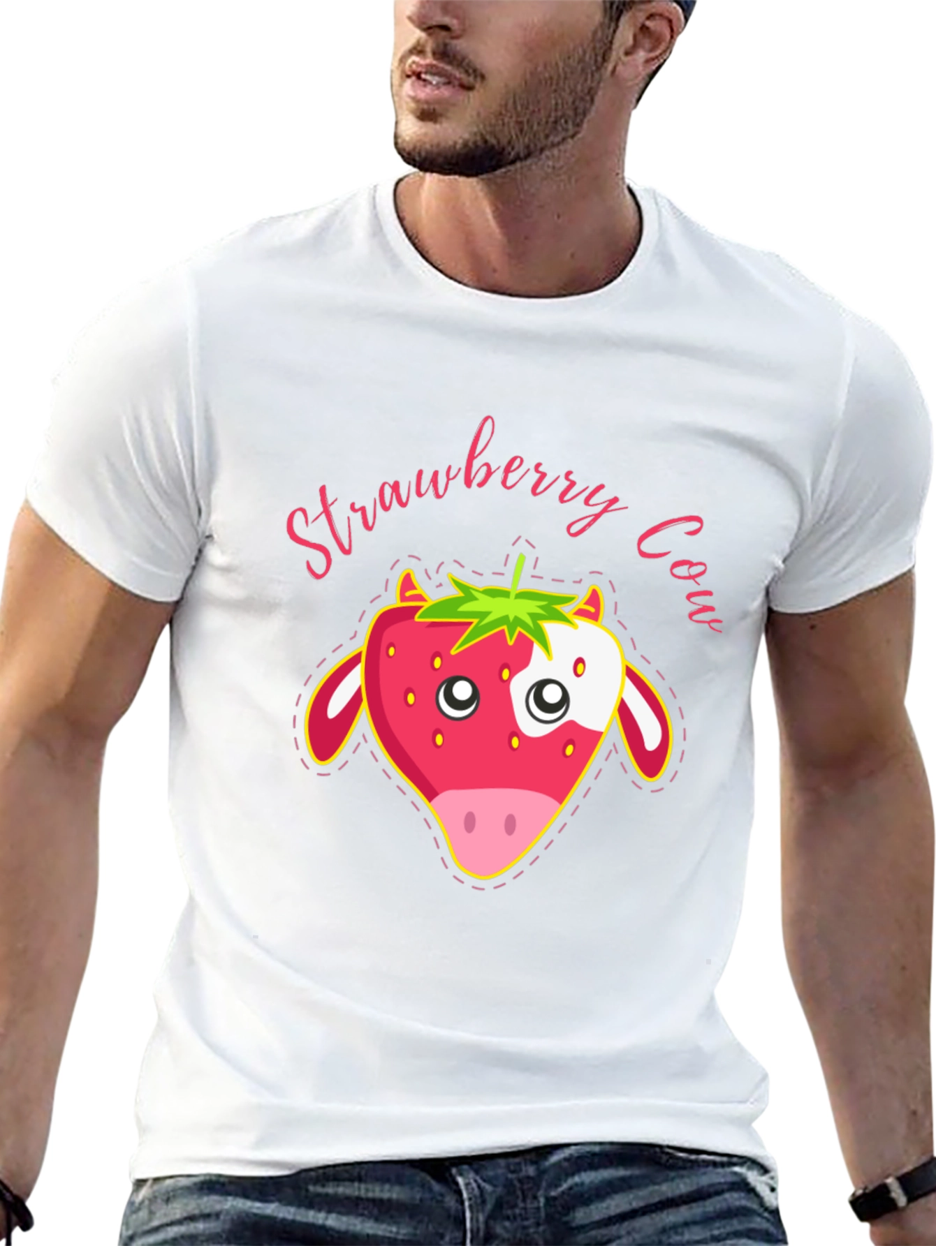 Strawberry Cow Graphic T-Shirt - Cute Animal Tee