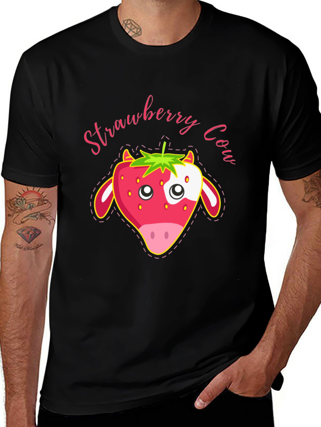 Strawberry Cow Graphic T-Shirt - Cute Animal Tee