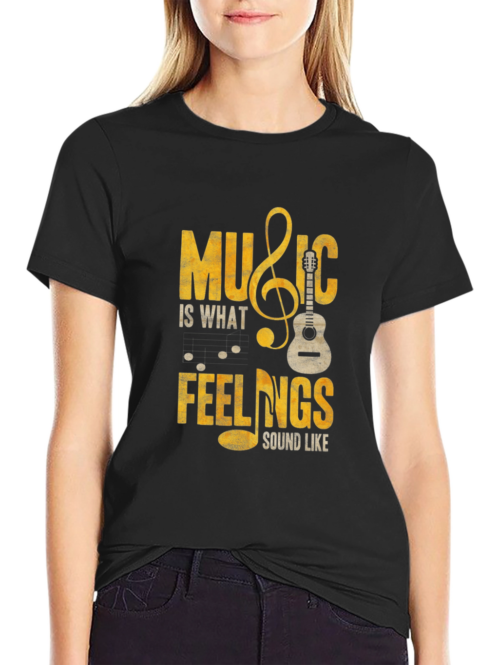 Music is What Feelings Sound Like Black T-Shirt