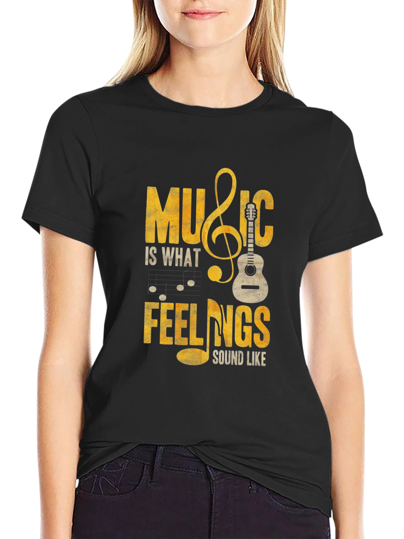 Music is What Feelings Sound Like Black T-Shirt