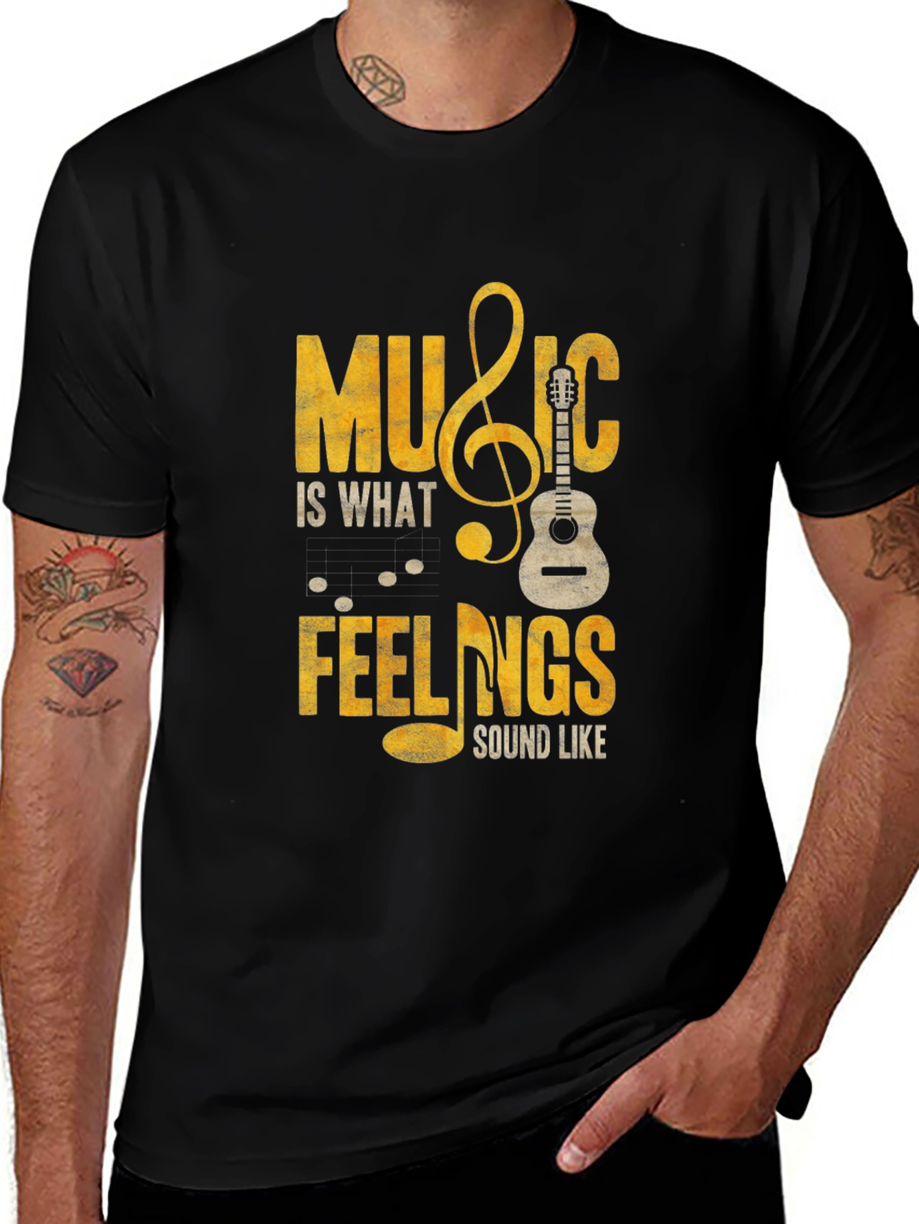 Music is What Feelings Sound Like Black T-Shirt