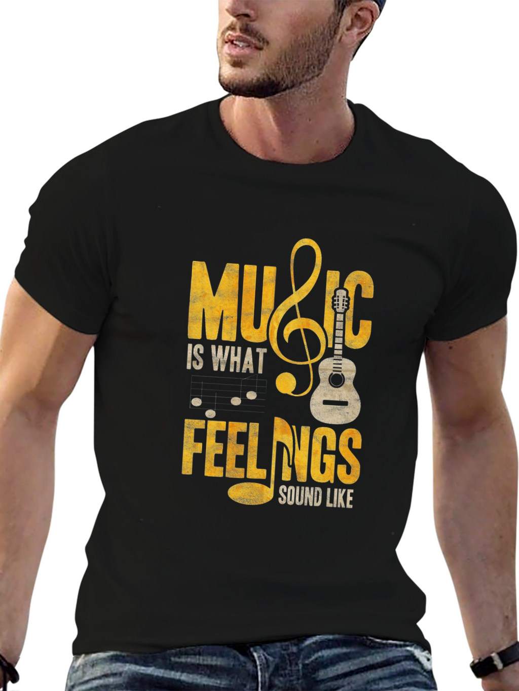 Music is What Feelings Sound Like Black T-Shirt