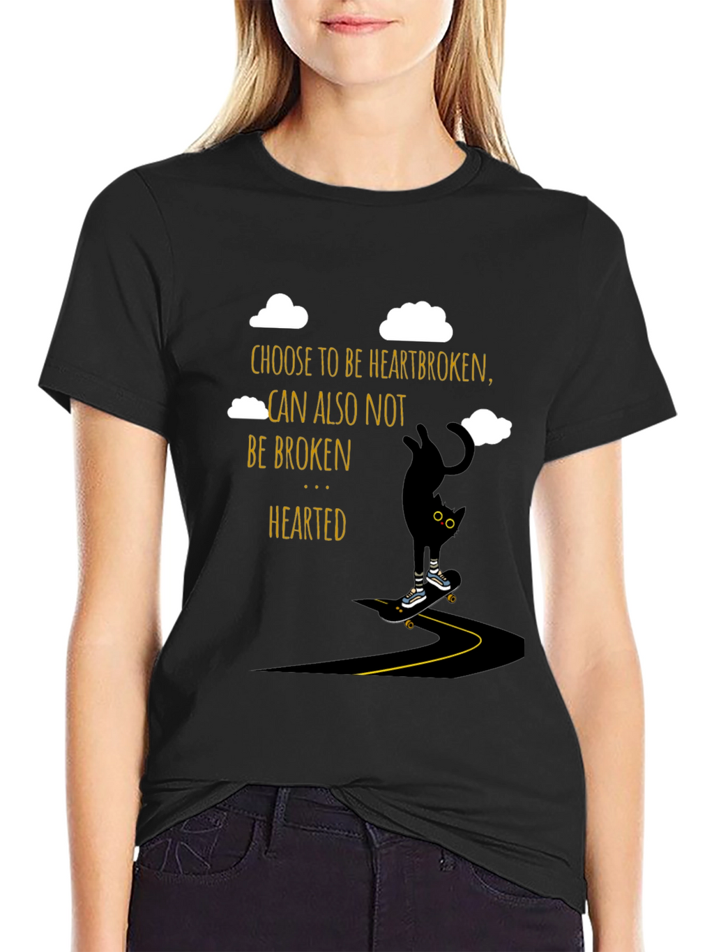 Heartbroken Cat Skateboarder Graphic Tee