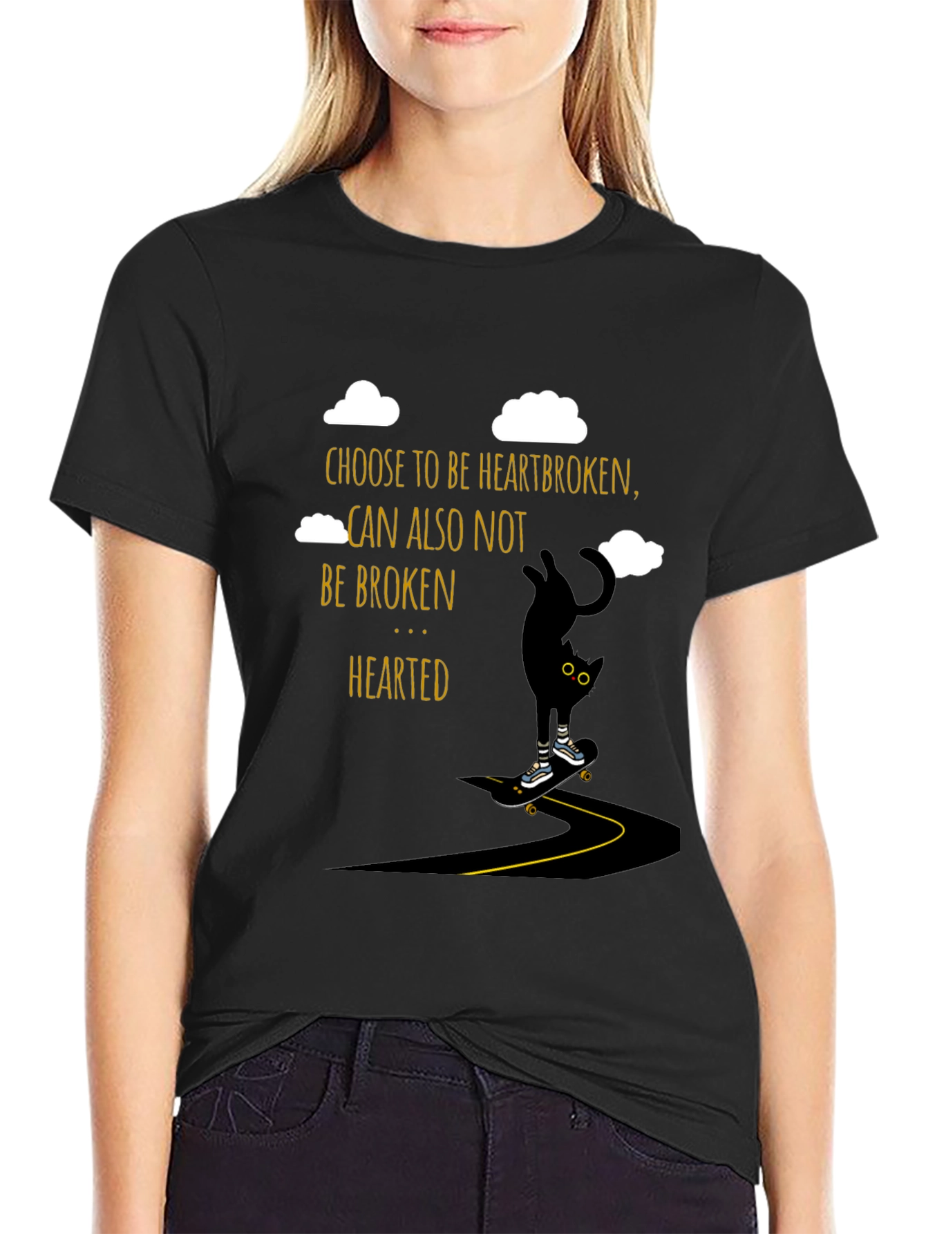 Heartbroken Cat Skateboarder Graphic Tee