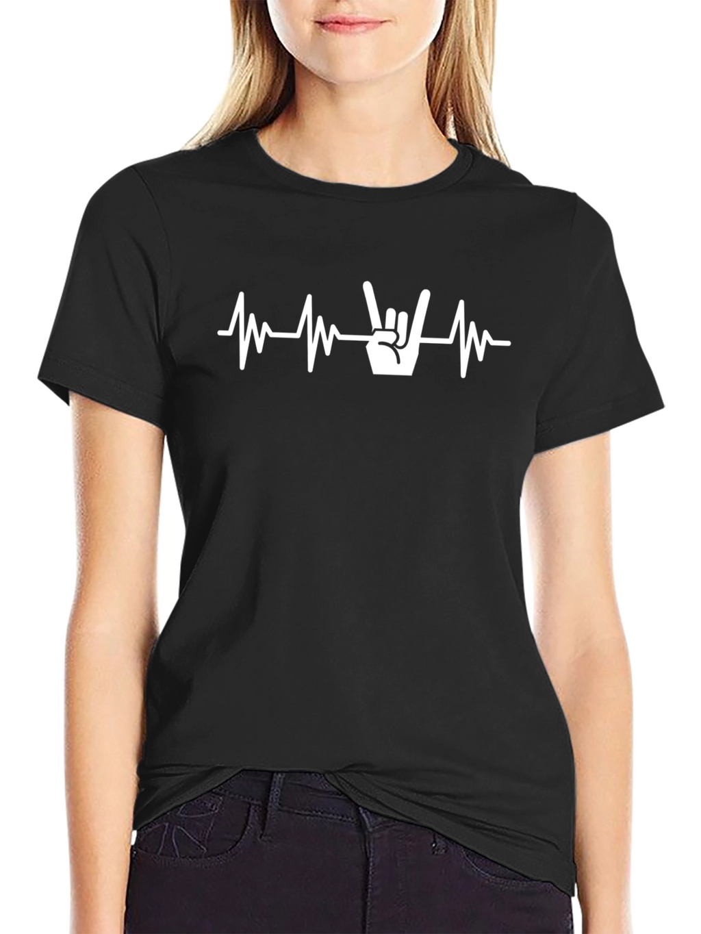Rock On Heartbeat T-Shirt - Black Graphic Tee