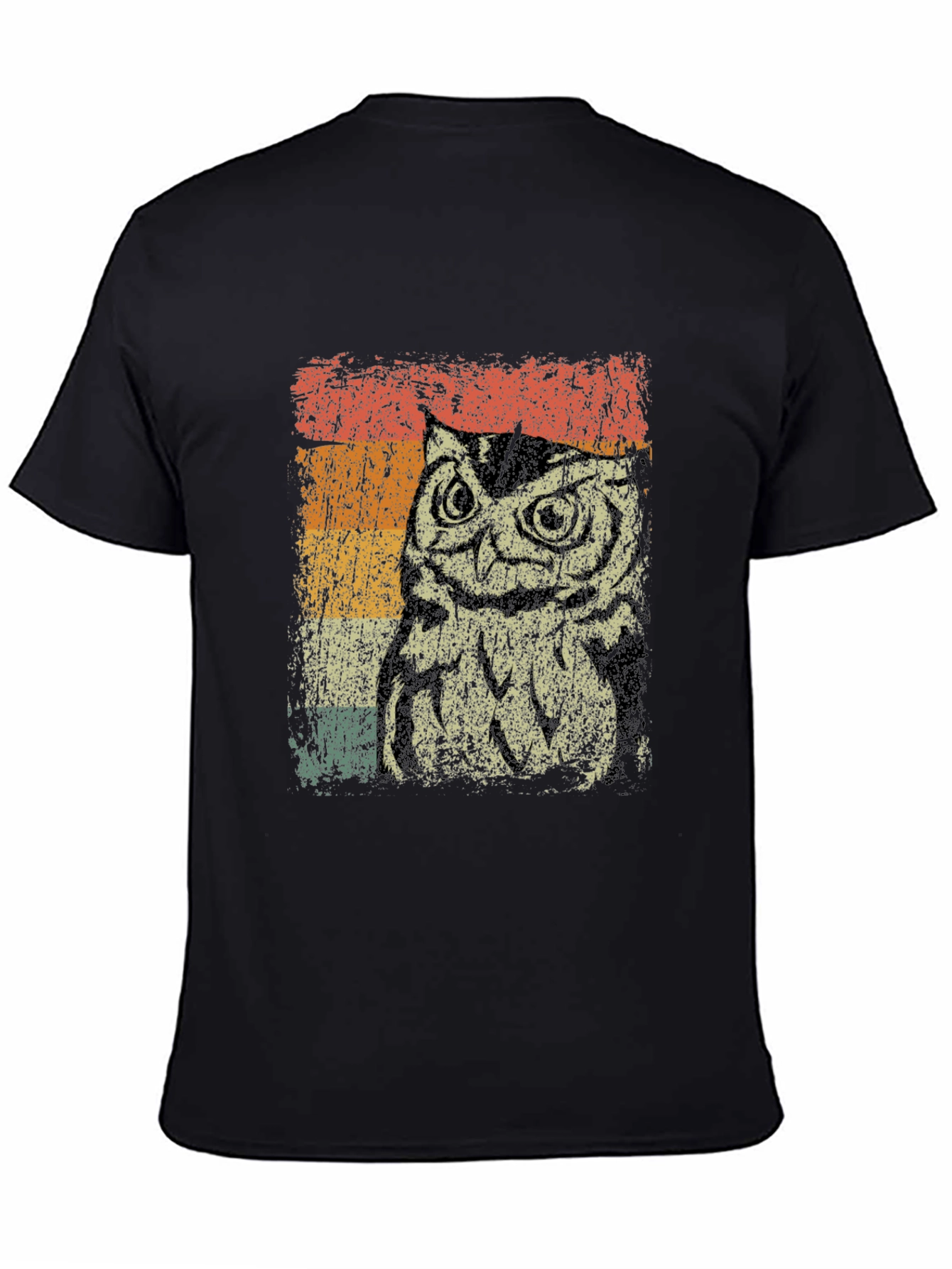 Vintage Owl Graphic Tee - Black Cotton Blend