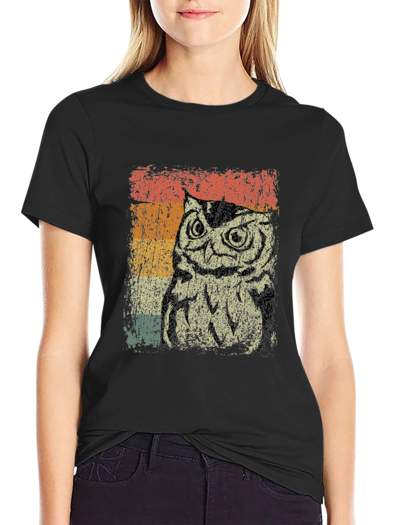 Vintage Owl Graphic Tee - Black Cotton Blend