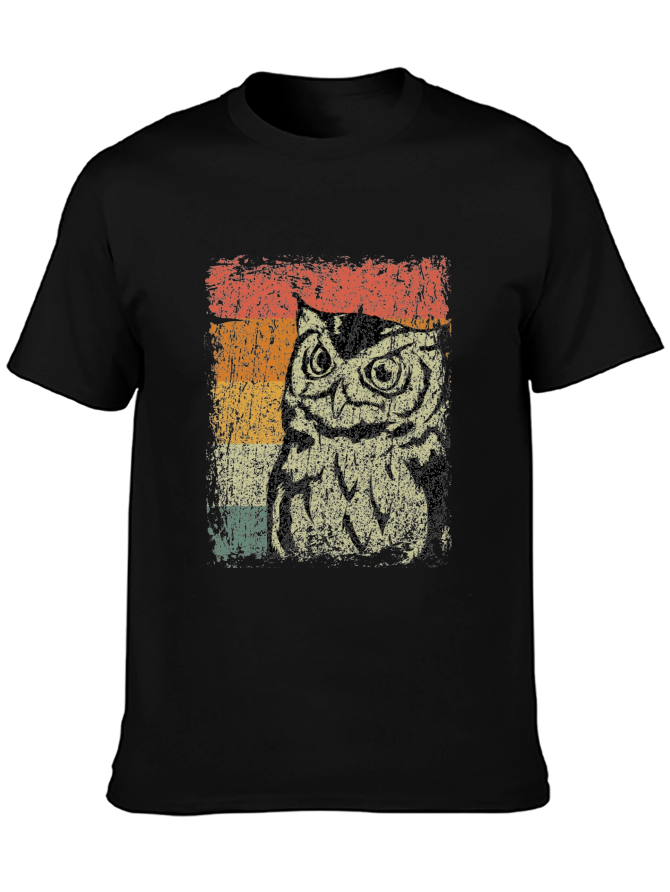 Vintage Owl Graphic Tee - Black Cotton Blend