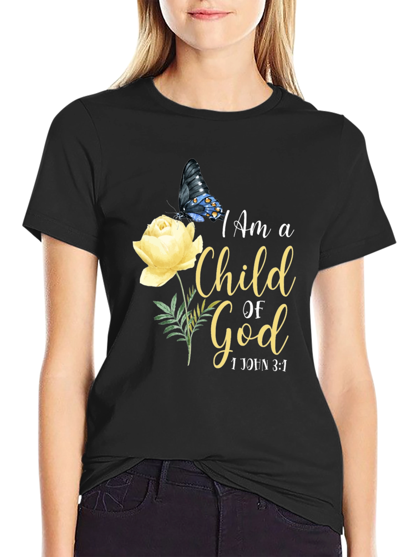 I Am a Child of God Butterfly and Rose T-Shirt