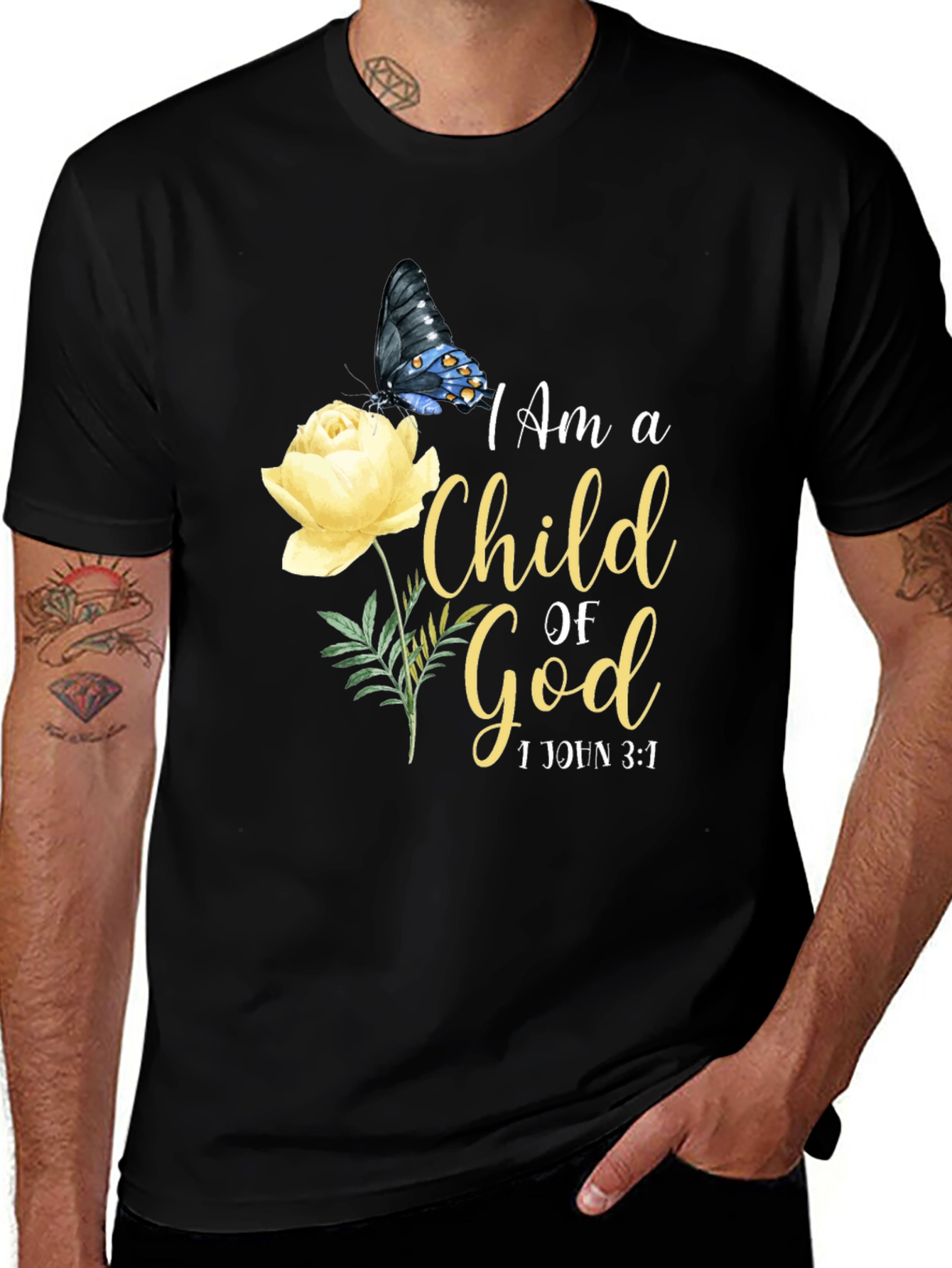 I Am a Child of God Butterfly and Rose T-Shirt