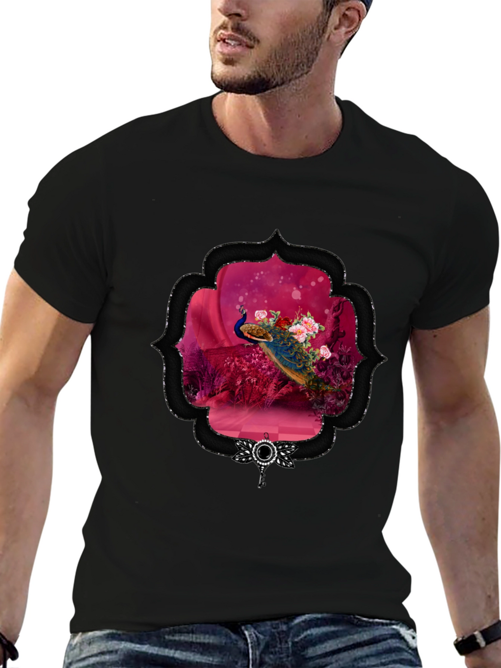 Peacock Floral Framed Graphic Tee